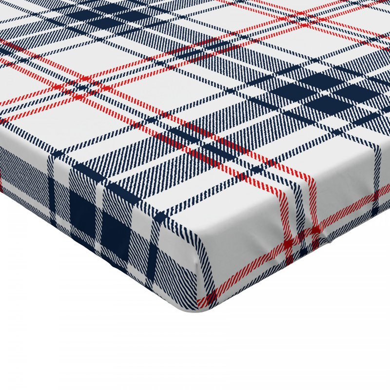 Microfiber Plaid Fitted Sheet, Twin Fitted Sheet, Dark Blue, Plaid 10