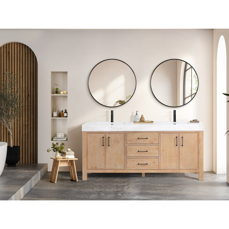  Ensemble de meuble-lavabo double 72 ", Brun, Blanc, Noir mat