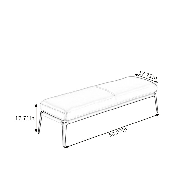 Banc rembourré en cuir Mishele, H 17,71 po x l 59,05 po x P 17,71 po