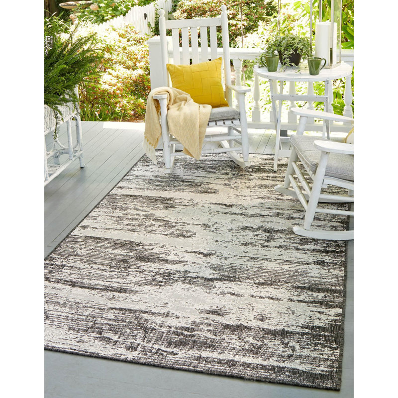 Tapis d'extérieur moderne gris anthracite Noushin, Rectangle 7 pi 10 po x 11 pi