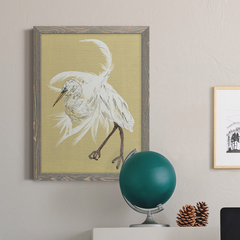 Heron Plumage VI - Peinture sur toile encadrée, H 20 po x l 24 po x P 1 po, Encadré gris