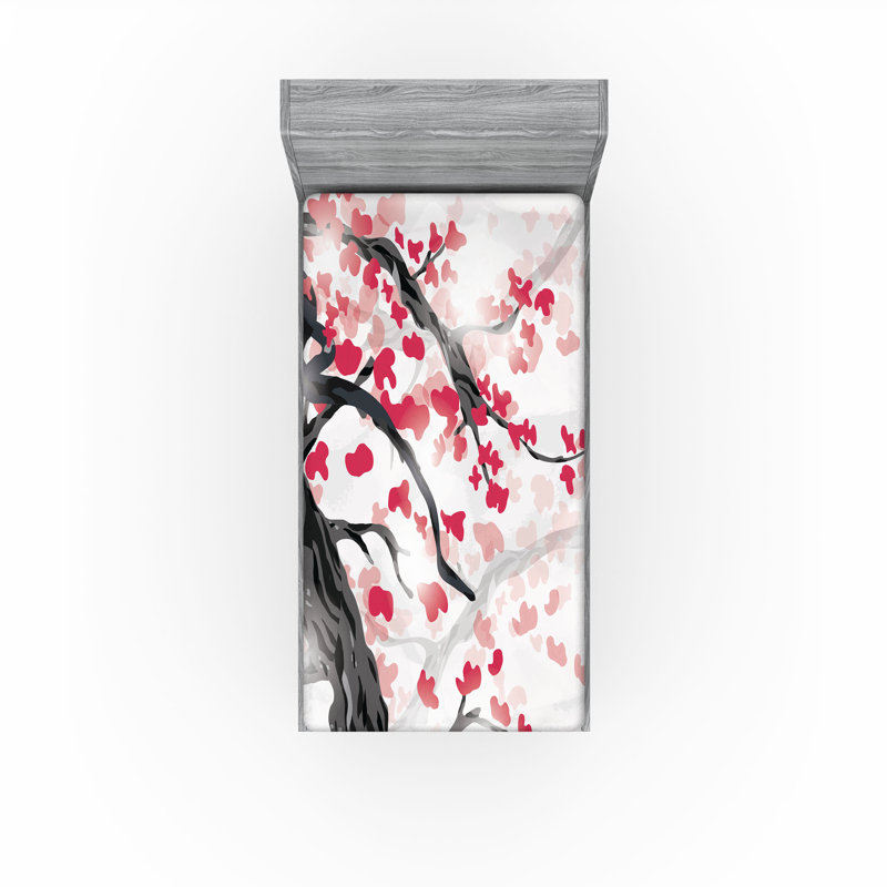 Ensemble de 2 draps-housses Ambesonne, Drap-housse simple TG, Gris anthracite, gris, corail foncé / floral