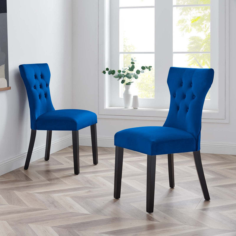 Modway Silhouette Performance Velvet Dining Chairs, Navy