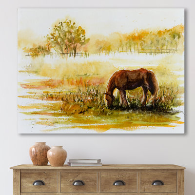 Cheval broutant sur un pré - Peinture sur toile