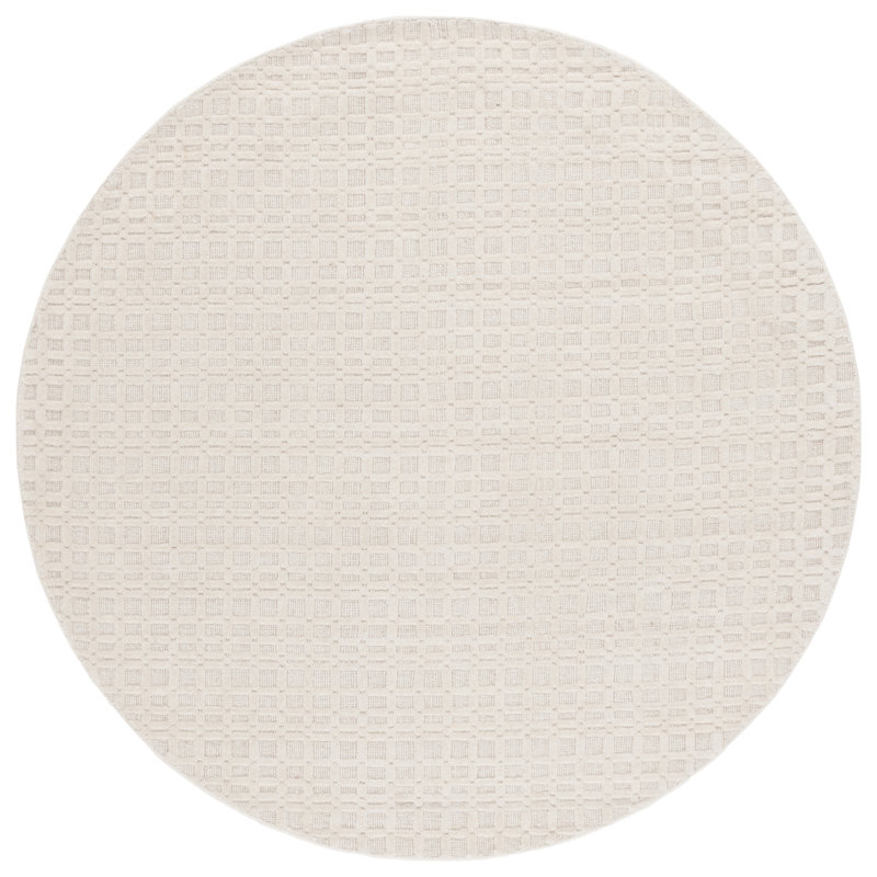 Keyonie Hand Loomed Wool/Cotton Geometric Rug in Ivory, Round 6'