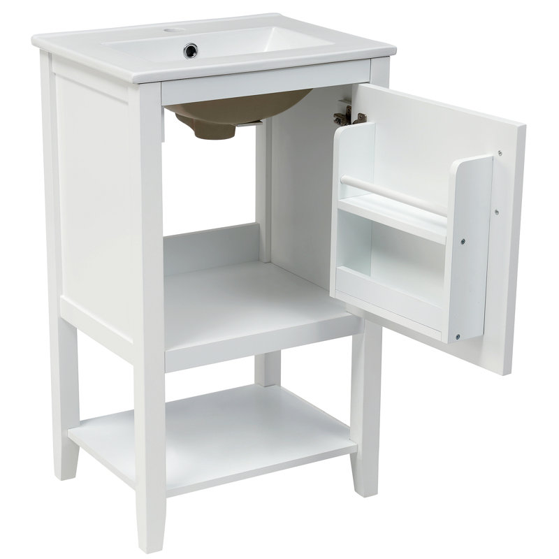 Meuble-lavabo de 20 po avec lavabo, armoire de salle de bain avec porte à fermeture douce, support de rangement et tablette ouverte