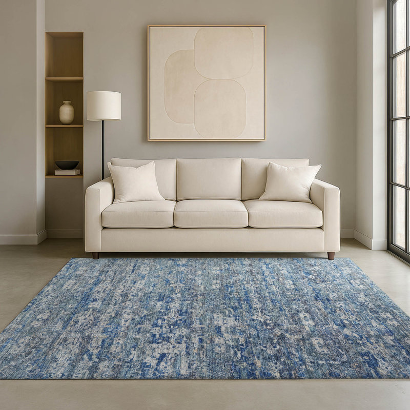 Tapis Ikat Mayfield AMF2324 de qualité supérieure lavable à la machine, En jean, 5 pi x 7 pi 6 po