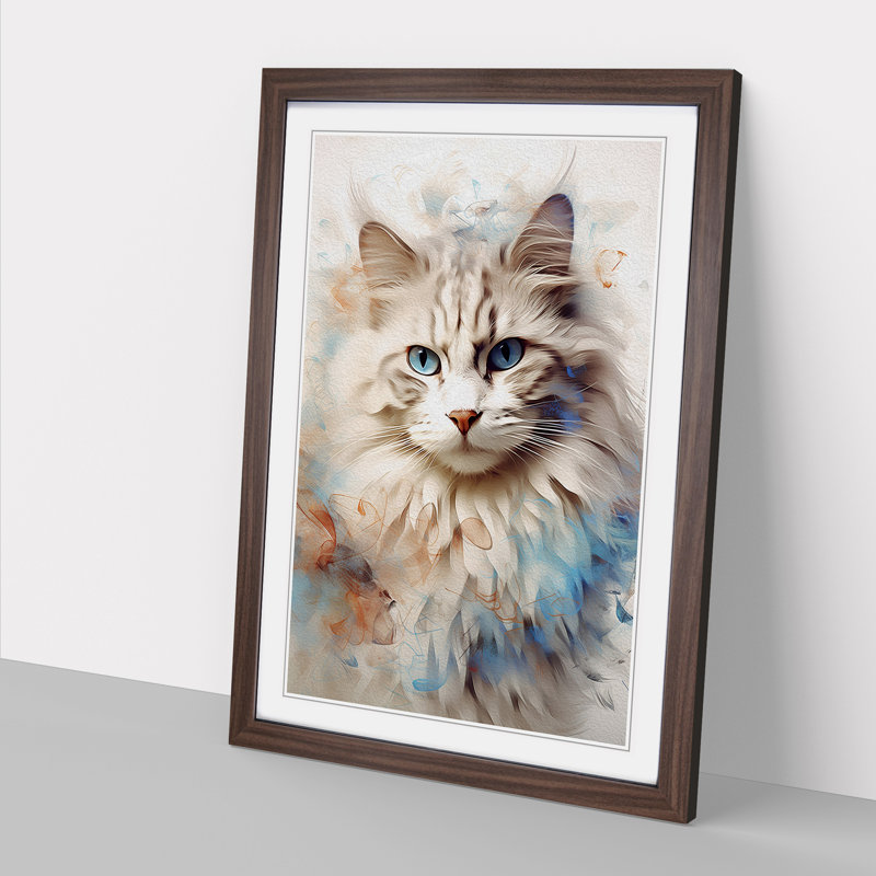 XYZ-FRM-V1223-5353 Ragdoll Cat Abstract No.2 - Single Picture Frame Print on Wood, 64cm H x 46cm W x 2cm D, Walnut