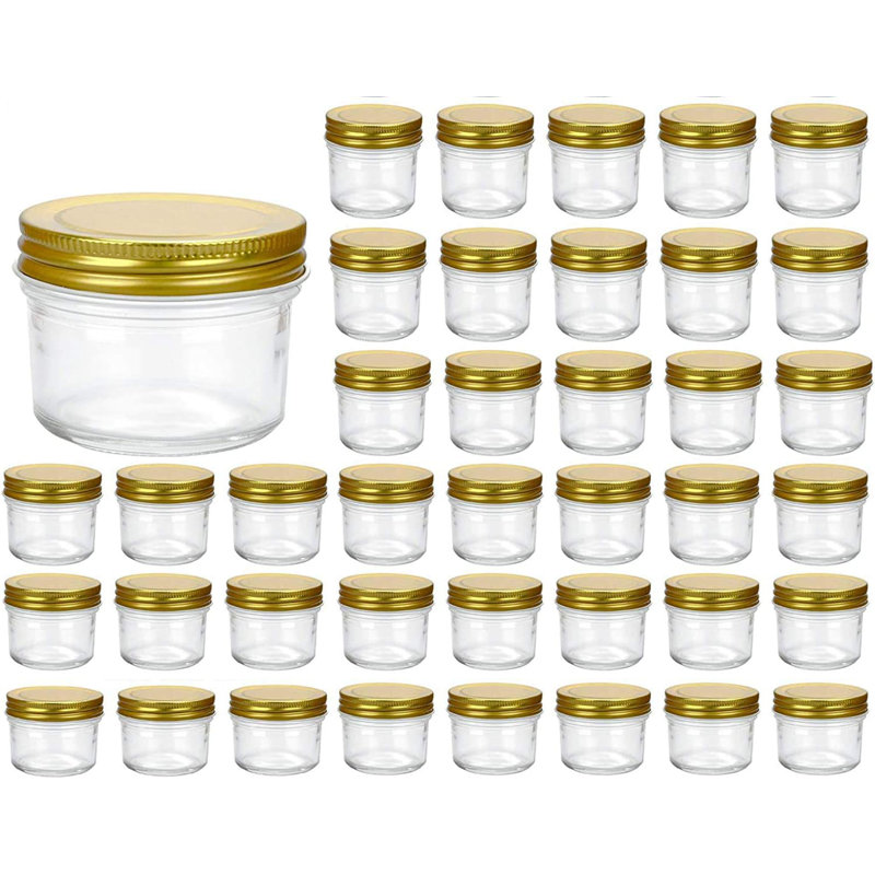 Bocaux en verre transparent de 4 oz avec couvercles (doré), petit pot à épices pour herbes, gelée, confitures, bocaux à large ouverture pour pots de rangement pour la cuisine, paquet de 40