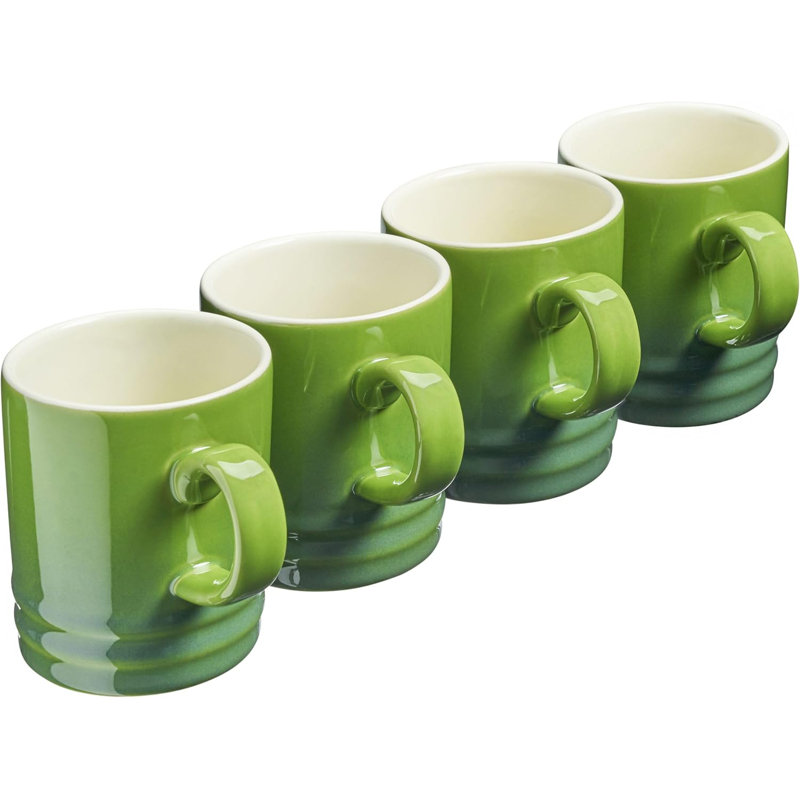 Set of 4 Stoneware Mug Set 350ml Drinking Cups, Green