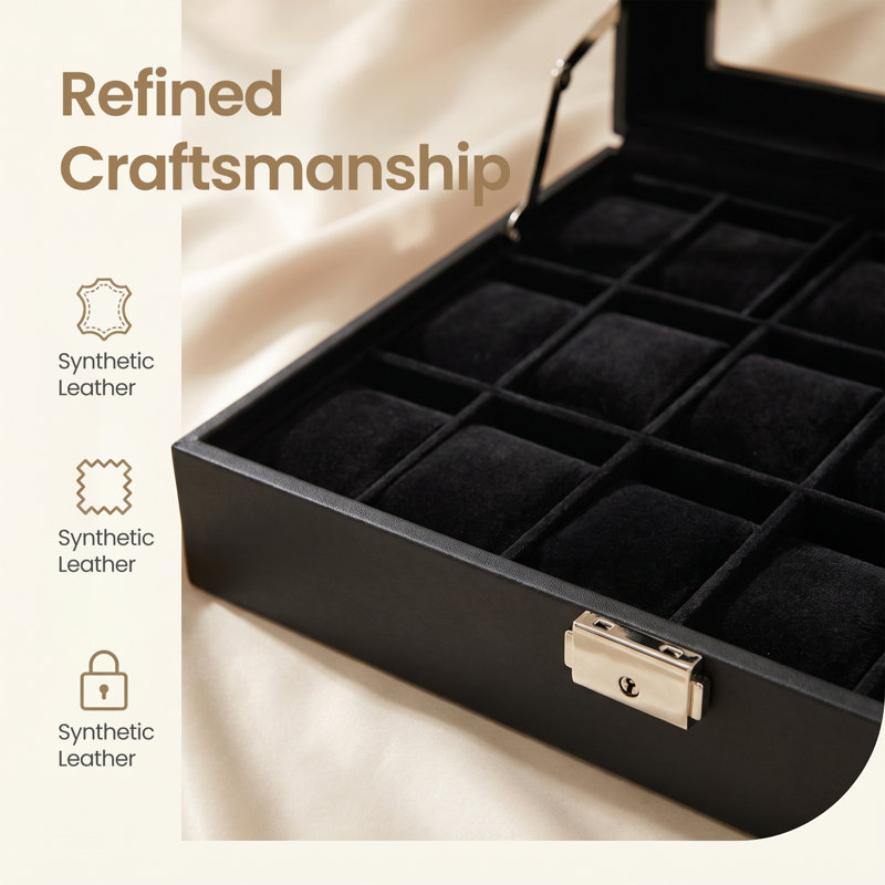 Lockable 24-Slot Rectangle Watch Box