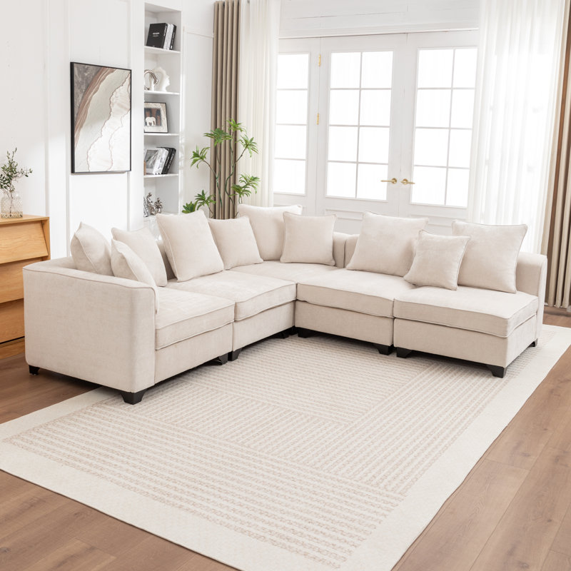 Bennett 5 - Piece Upholstered Corner Sectional, Beige Chenille