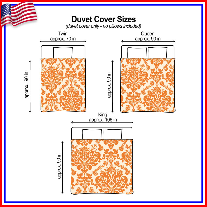 Orange Damask Pattern Duvet Covers, Twin