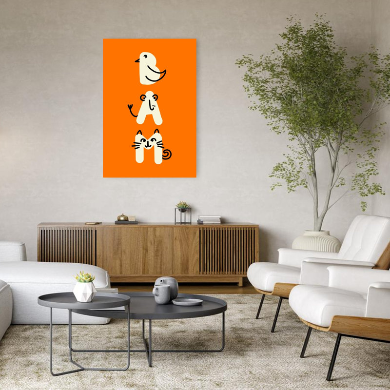 Cute Animal Alphabet Playful Whimsical Contemporary Bird Cat Monkey Wall Art Print by Annick - Wrapped Canvas Print