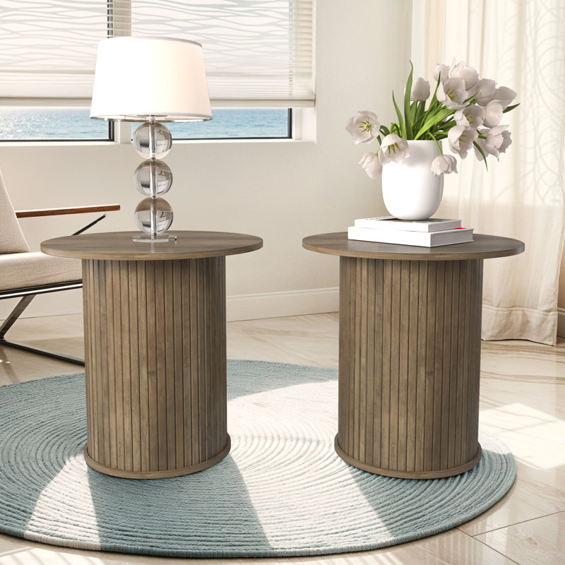 Aurel Modern 21.7" Fluted Pedestal Round End Table, Brown