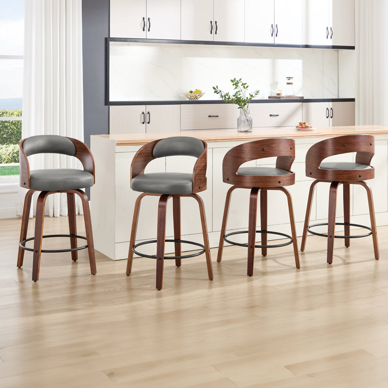 Tabouret de comptoir pivotant confortable avec pieds en bois massif durable, Gris, 4