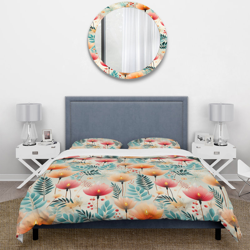 Literie très douce à motif tropical vert et rose, Housse de couette simple + 1 taie décorative stan