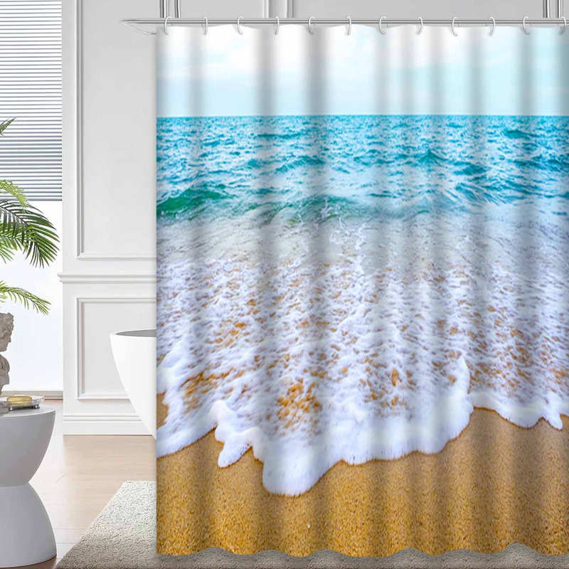 Magnifique rideau de douche à 12 crochets Sea Waves Beach, L 72 po x l 78 po