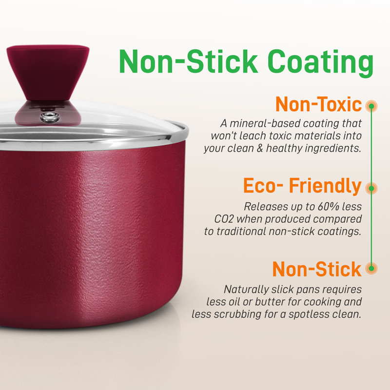 NutriChef 13-Piece Red Nonstick Aluminum Cookware Set