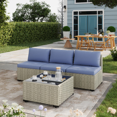Canapé de patio en rotin avec coussins 3 pièces