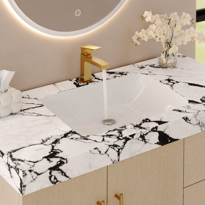 Highworth Single Bathroom Vanity with Top, Gold Wood