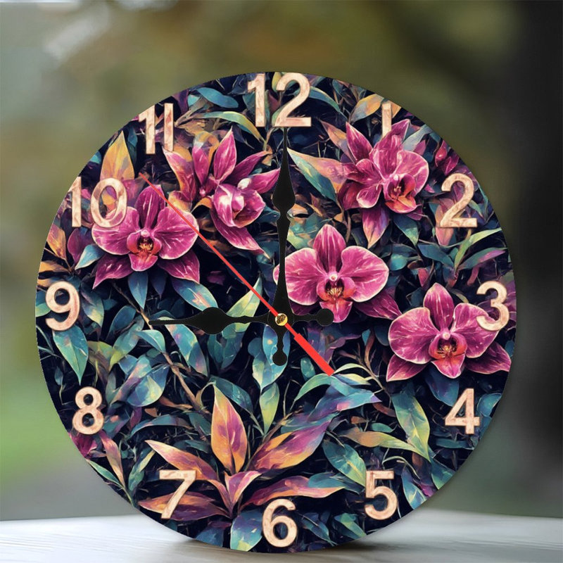 Cadran de l'horloge avec feuillage d'orchidée