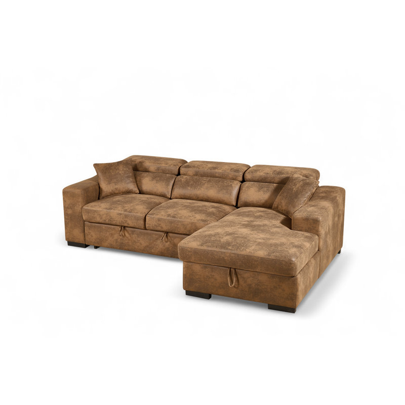 4 Seater Sofa Bed, Brown Microfiber / Microsuede, Right Hand Facing
