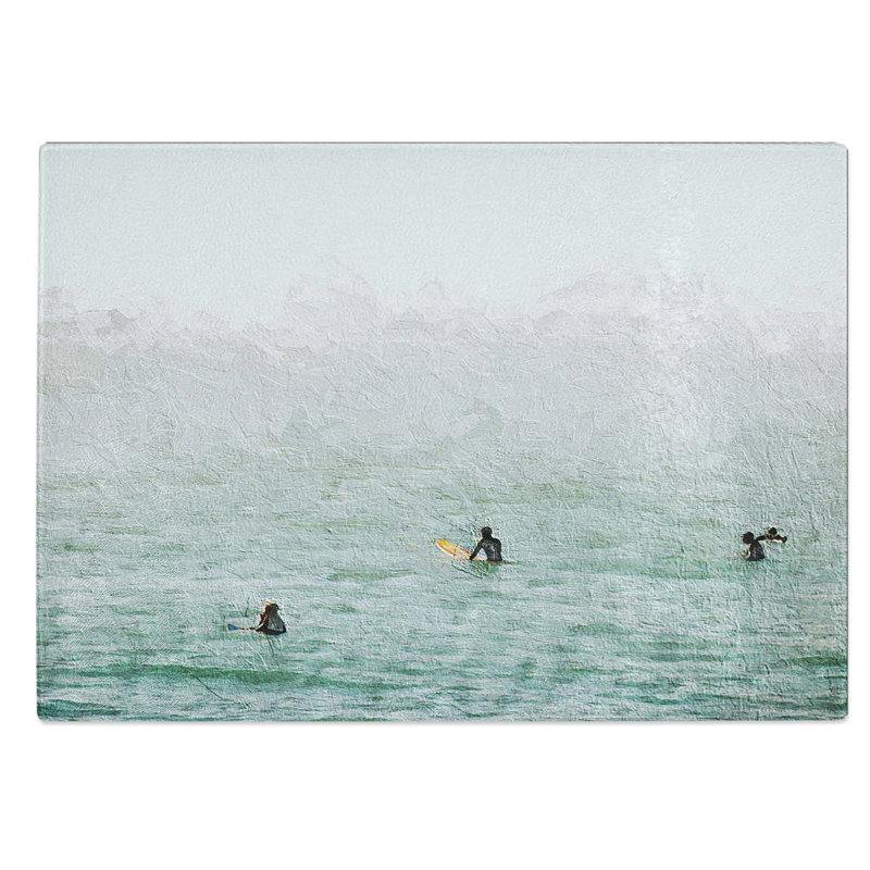 Tempered Glass Surfers Waiting to Surf Chopping Board, 28.5 cm W x 20 cm L
