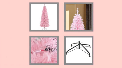  Pink Christmas Tree Stall Shower Curtains Set with 12