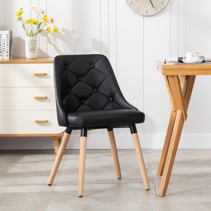 Pollark 17.72'' H Tufted Polyurethane Upholstered Side Chair, Black