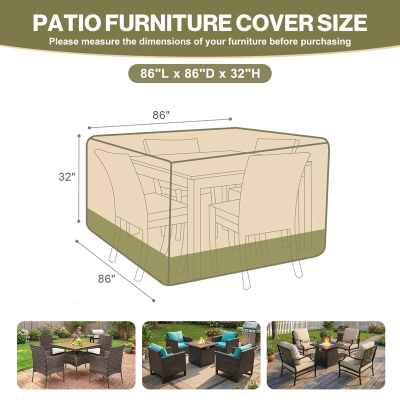 Housse pour mobilier d'extérieur robuste Aoodor, Beige/Green-86"W x 86"D x 32"H