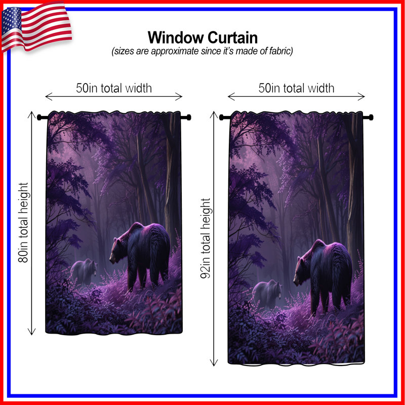 Rideaux Bears In Purple Forest, 50 po x 80 po - 1 panneau, Blockout