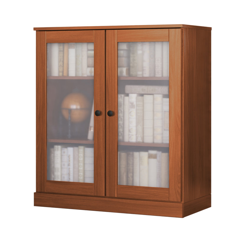 Palace Imports 100% Solid Wood 3-Shelf Bookcase, Frosted Glass Doors, Adjustable Shelves, 32" Wide, 35.75" Tall, Mocha