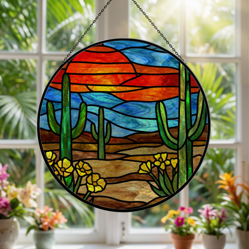Vitrail de fenêtre 7,8 "H Sunset, H 7,8 po x l 7,8 po