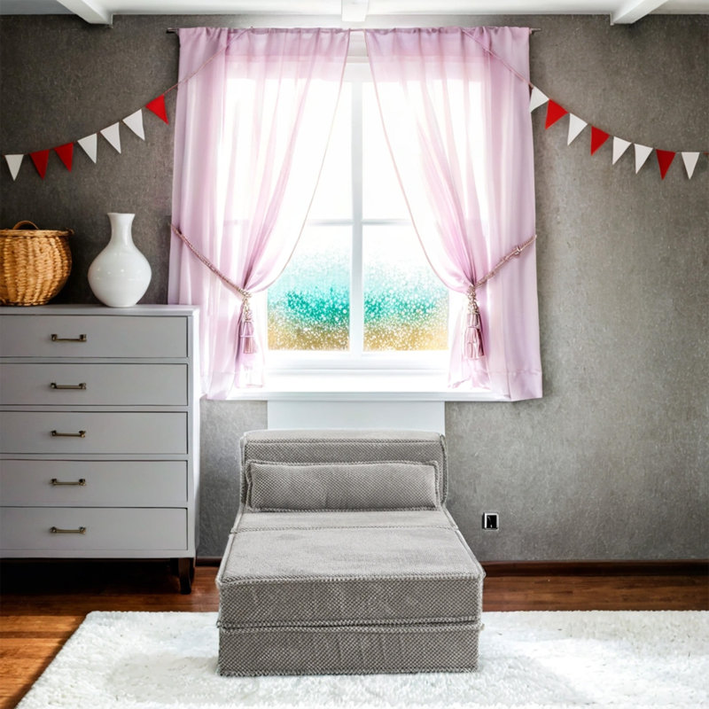 Canapé à compression Mahjong, canapé-lit à plancher convertible, canapé modulaire modulaire désossé DIY, aucun assemblage requis, tissu polaire circulaire, siège simple surdimensionné avec 1 coussin et 1 repose-pieds, gris clair
