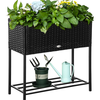 Lit à fleurs surélevé noir avec décoration, pour les amateurs de jardinage, plate-forme surélevée avec rangement pour outils, noir, différentes zones de plantes, disponible