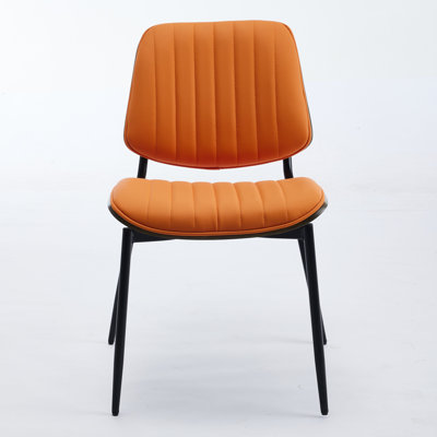 Furniture, Dining Chairs Set of 2 Mid Century Modern Retro Faux Leather Chair with Walnut Bentwood Back Upholstered Seat Metal Legs Adjustable Foot for Kitchen Dining Room Chairs(Orange  PU)