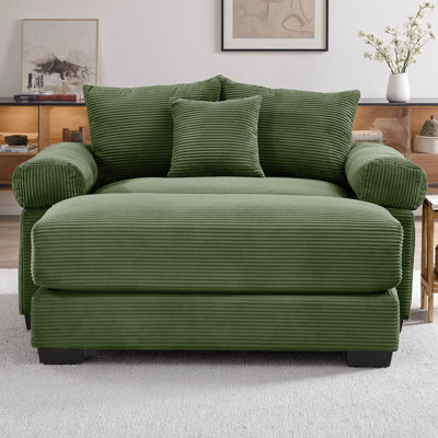Fauteuil d'appoint ergonomique 54,3 po surdimensionné en velours côtelé avec repose-pieds, accoudoirs extra-larges et coussins décoratifs