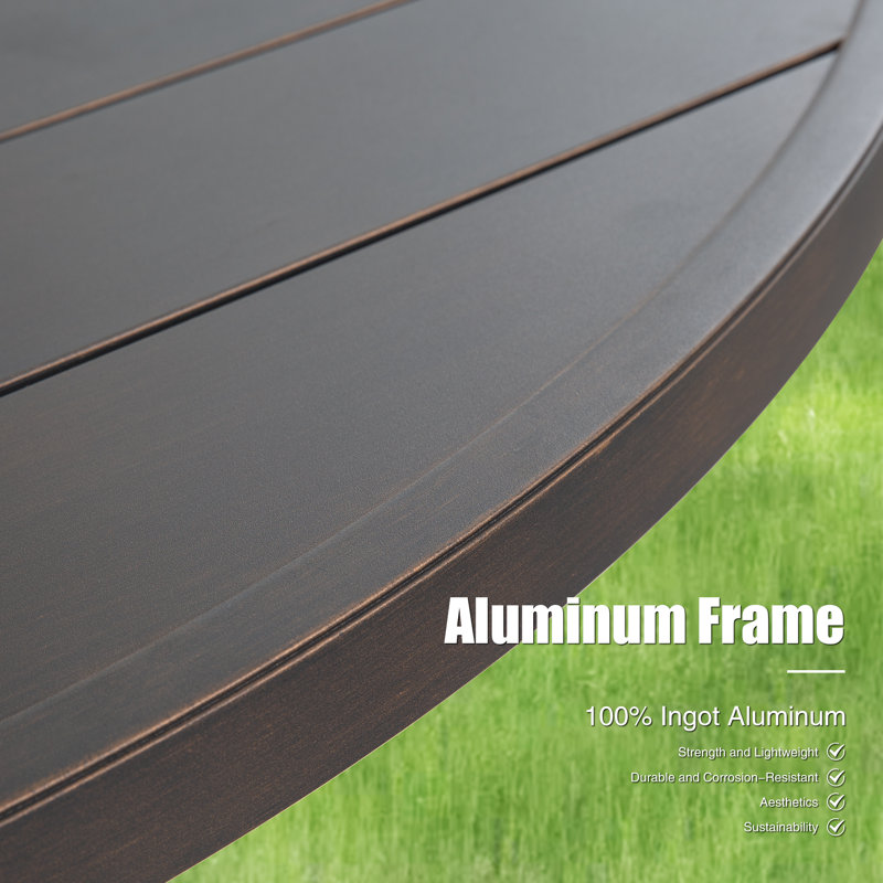 Patio Aluminum Round Dining Table With Umbrella Hole For 6 Person, Bronze