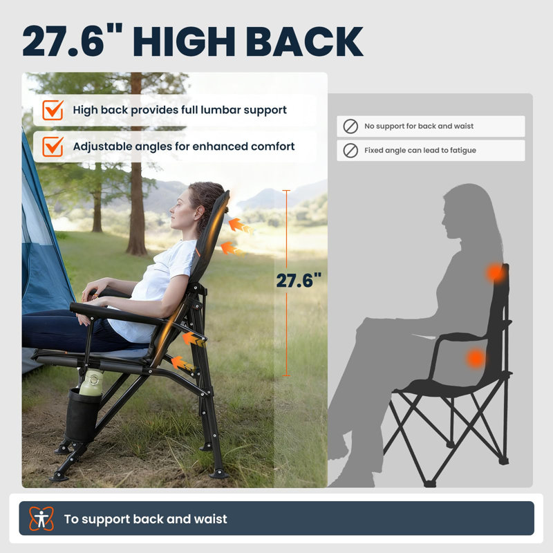 Overmont 40.6''H Oversized Folding Camping Chair with Lumbar Support – High Back, Heavy-Duty 450 lbs, Portable for Outdoor, Lawn, Patio & Balcony