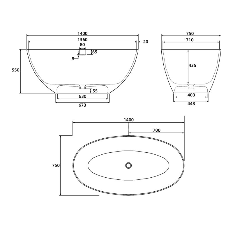 Baignoire de trempage autoportante 55,11 po, Noir mat