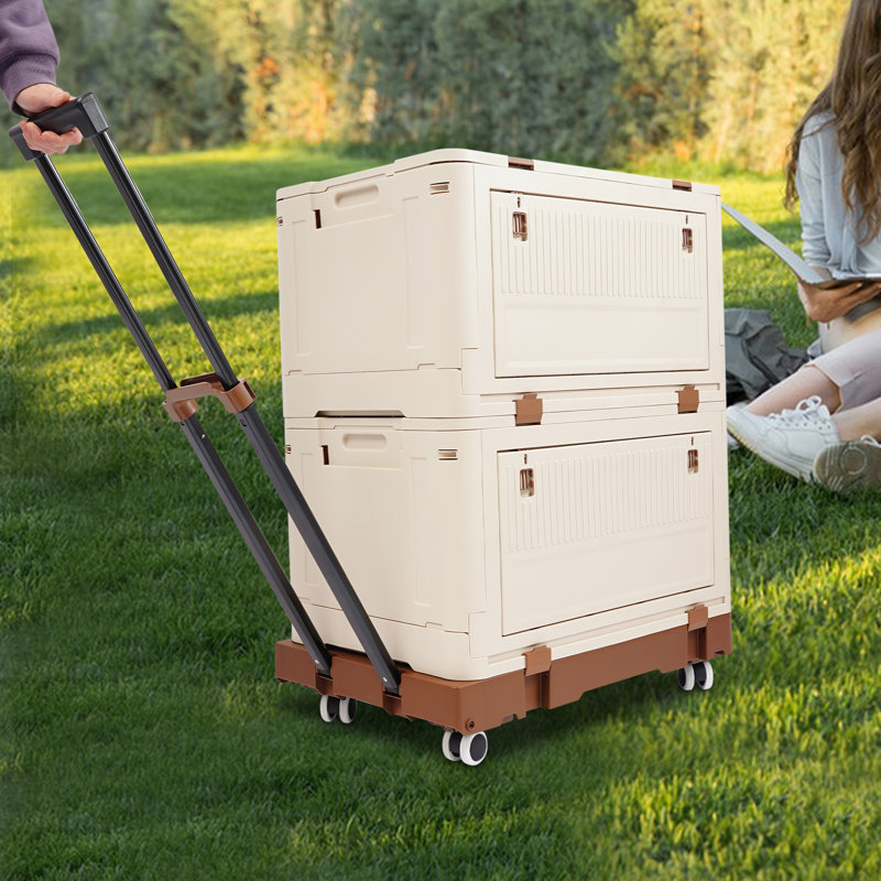 Foldable Cart With Two Storage Boxes, Brown
