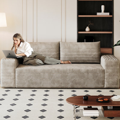 63 po 2 places en velours côtelé de chameau pour le salon, la chambre à coucher, la conférence sans assemblage, tissu à peau lisse, rembourrage en éponge haute densité, conception ergonomique avec accoudoirs relaxants et doux