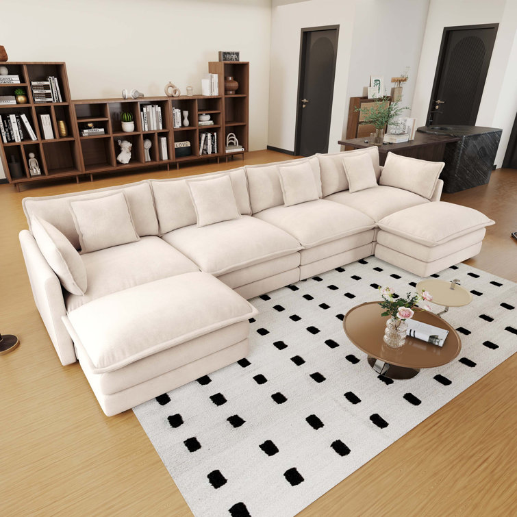 Hibbell Comfort U Shaped Couch With Reversible Chaise, Modular Large U-Shape Sectional Sofa, Double Extra Ottomans
