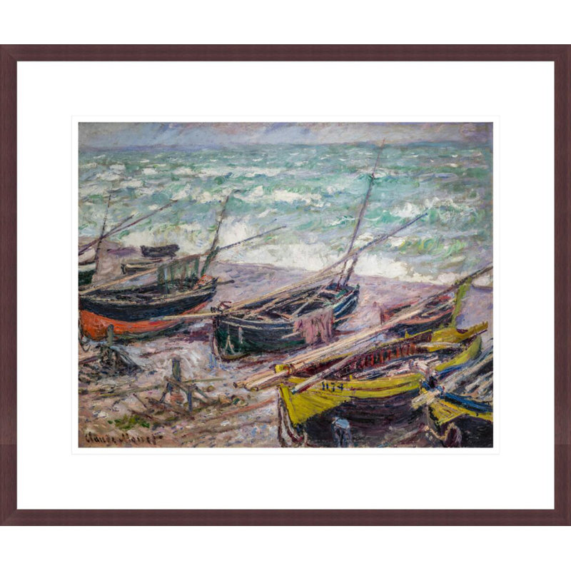 Bateaux de pêche à Étretat par Claude Monet, impression giclée sur cadre, H 17,75 po x l 21,04 po