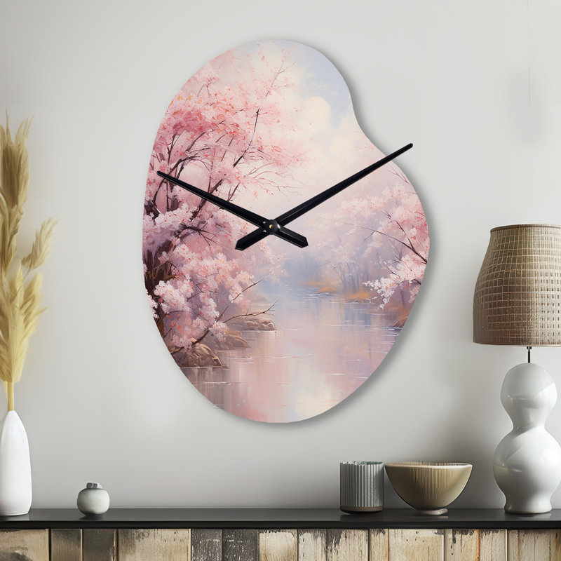 Impression romantique de fleur de cerisier rose IV - Horloge murale asymétrique, Petit
