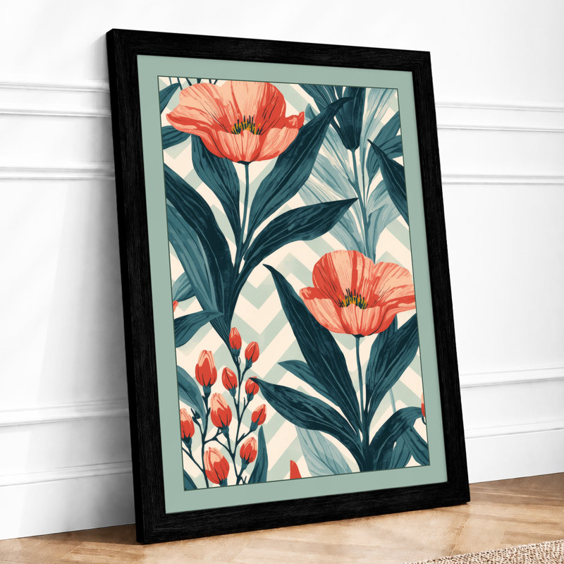 Coral Carnations Garden Botanical - Framed Print, A2 - 59.4 x 42.0 cm, Black