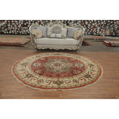 Tapis rond unique en coton de 7 pi 11 po x 7 pi 10 po orange et rouille