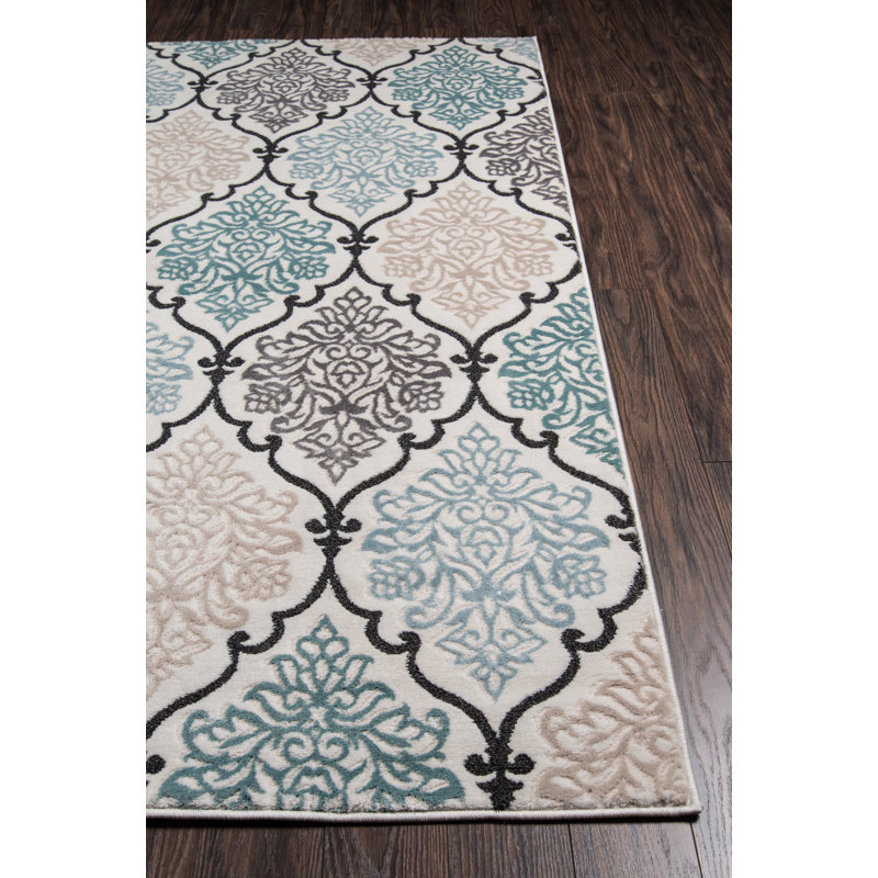 Tapis damas gris / bleu / ivoire Wickford, Rectangle 2 pi x 3 pi