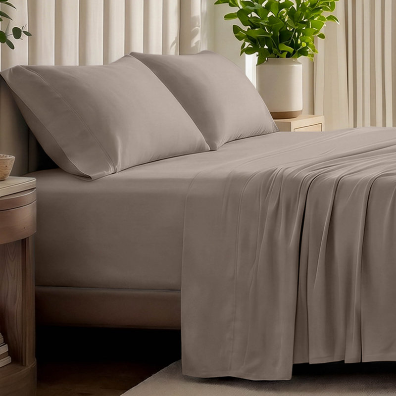Organic Cotton Jersey Sheet Set, Twin Sheet Set + Fitted Sheet + 1 Pillowcase, Taupe